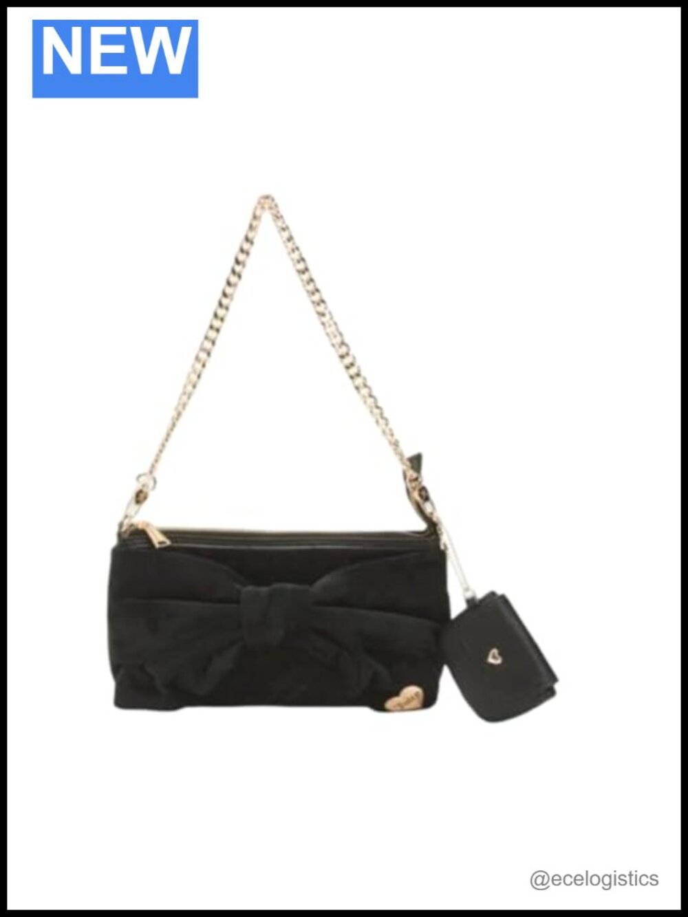 Velvet Quilted Shoulder Bag with Bow Accent Detachable Chain